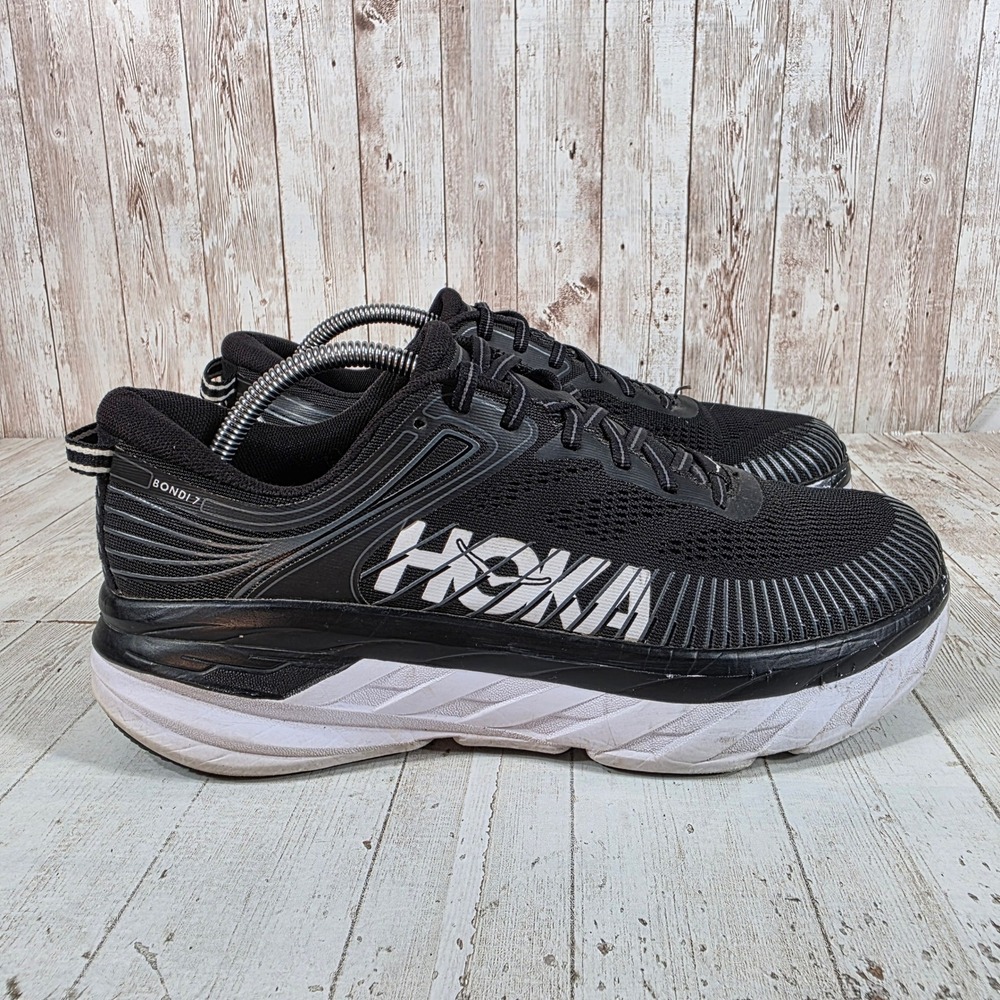 Hoka One One Bondi 7 Black White Women 10.5 Running Shoes 1110519 BWHT